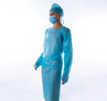 Blauwe Beschikbare CPE Toga, Plastic Isolatietoga's voor Medisch Gebruiksniveau 3